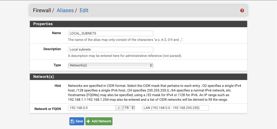 Local subnet alias